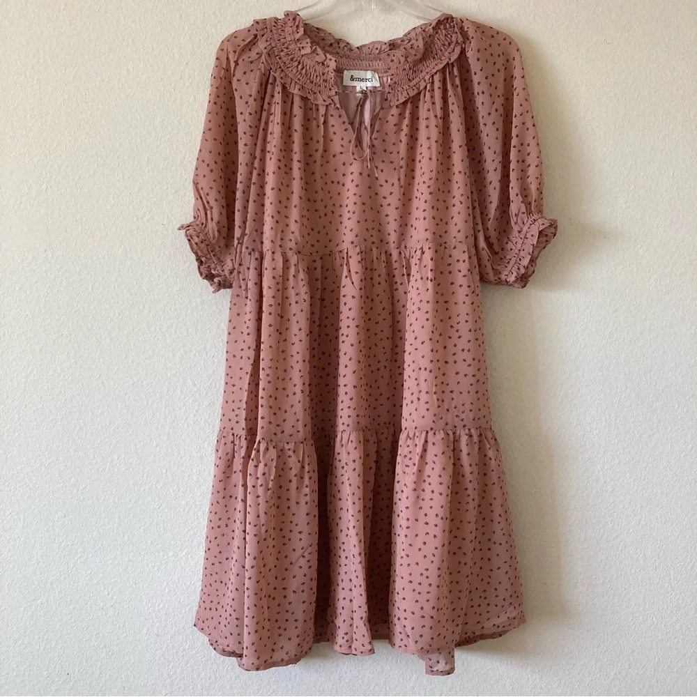 Merci Printed Front Tie Tier Dress | New Without Tags - Picture 6 of 10